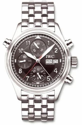 IWC Pilot's Watch Spitfire Double Chronograph Stainless Steel / Black / German / Bracelet IW3713-36 (IW371336)